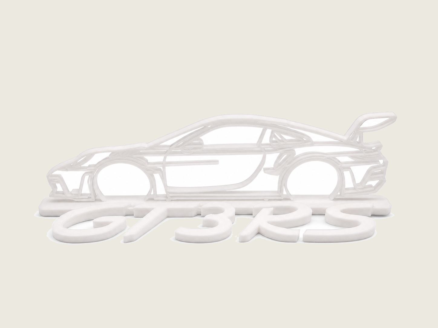 White sports-car silhouette wall art display
