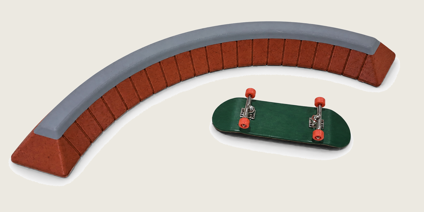 Curved ramp with a forest-green fingerboard