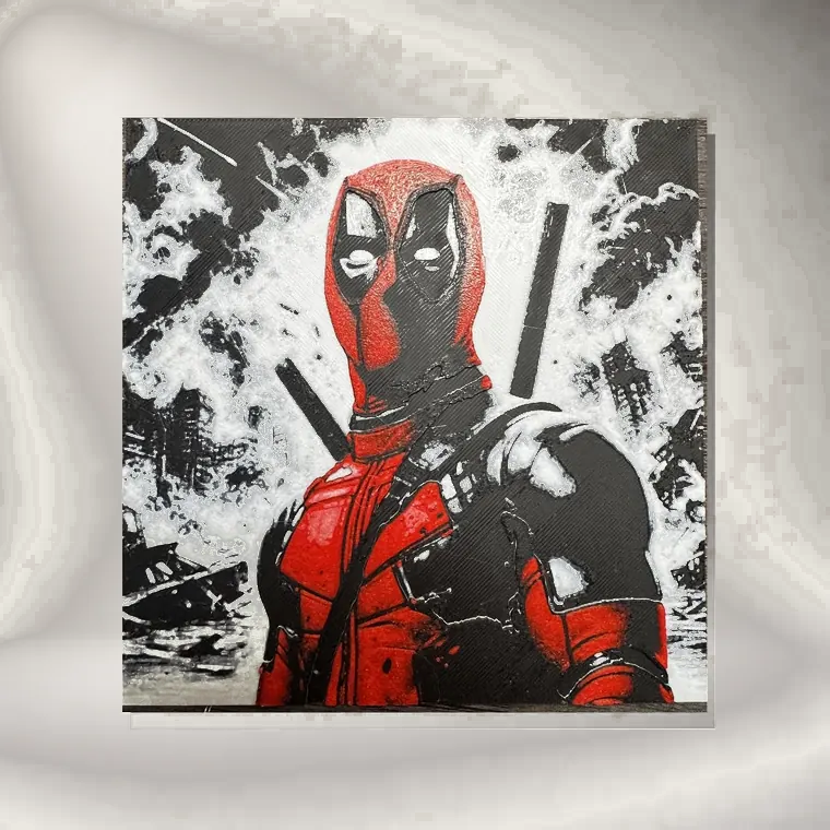 Red and black character art panel