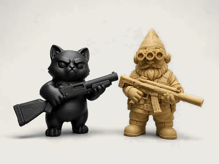 Black cat and gnome collectible pair