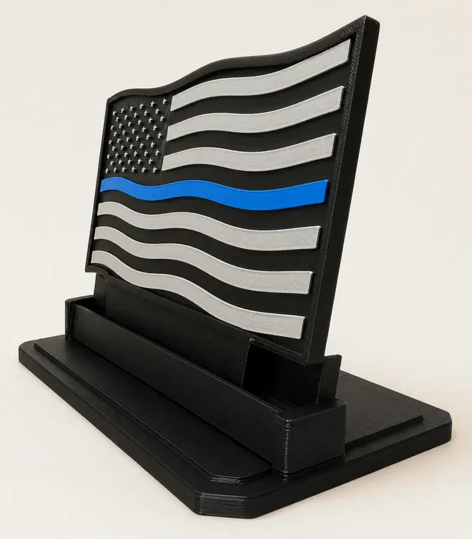 Angled American flag with blue line display