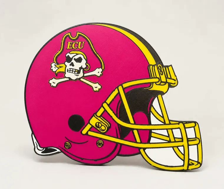 Pink and black ECU football helmet print