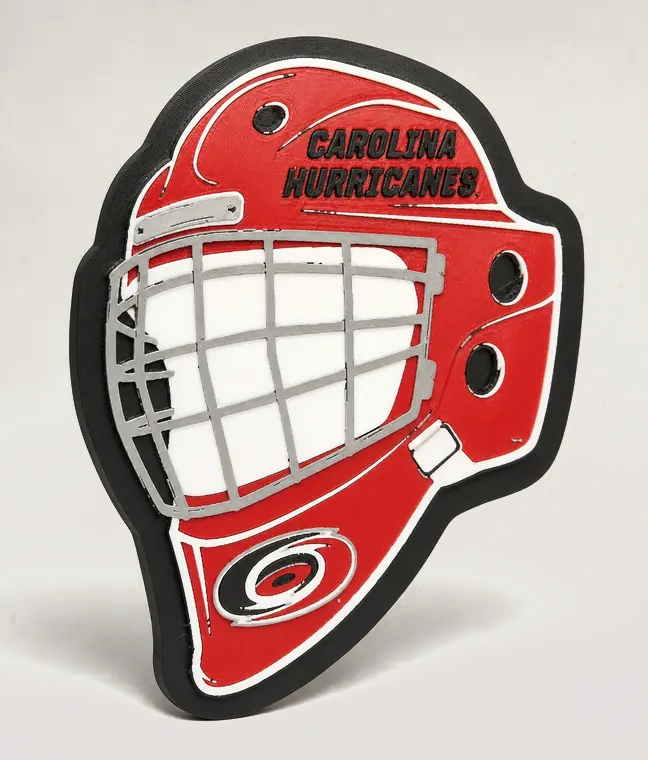 Red Carolina Hurricanes goalie helmet print