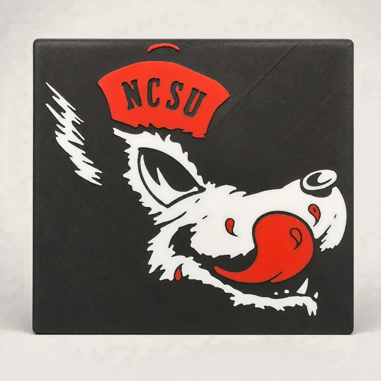 Layered NC State wolf head sign