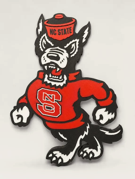 Layered NC State wolf mascot display