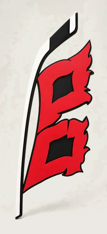 Red, black, and white layered sports emblem