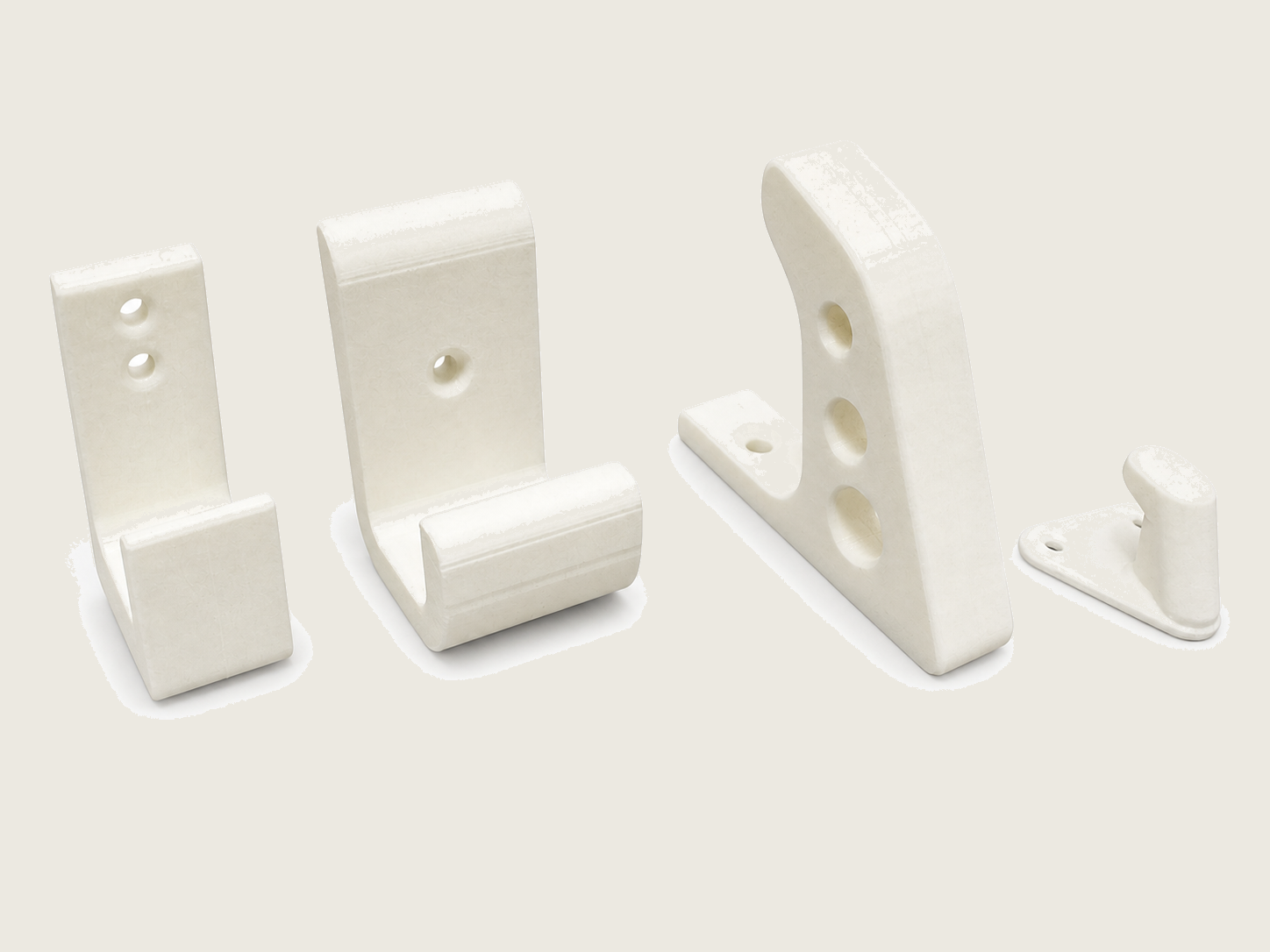 Assorted white custom hooks and clips